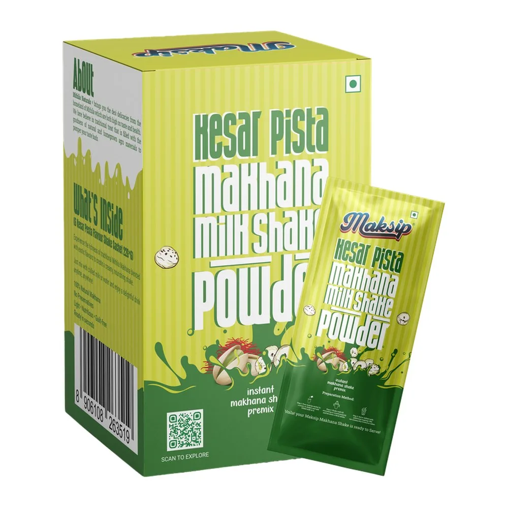 Maksip Makhana Milk Shake Premix – Kesar Pista (6 sachets)